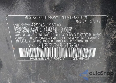 2011 Subaru Impreza 2.5I Premium z USA, uszkodzony, nr VIN JF1GE6B69BH516260